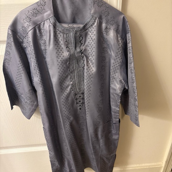 Boys African Clothes Embroidery Shirt & Pants Dashiki Outfits Gray  Medium - Picture 11 of 12